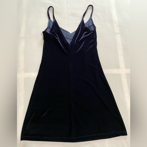 Vintage 90s Navy Velvet Mini Dress Y2K Slip Dress Party Goth Fairy Grunge Size M - Picture 9 of 12